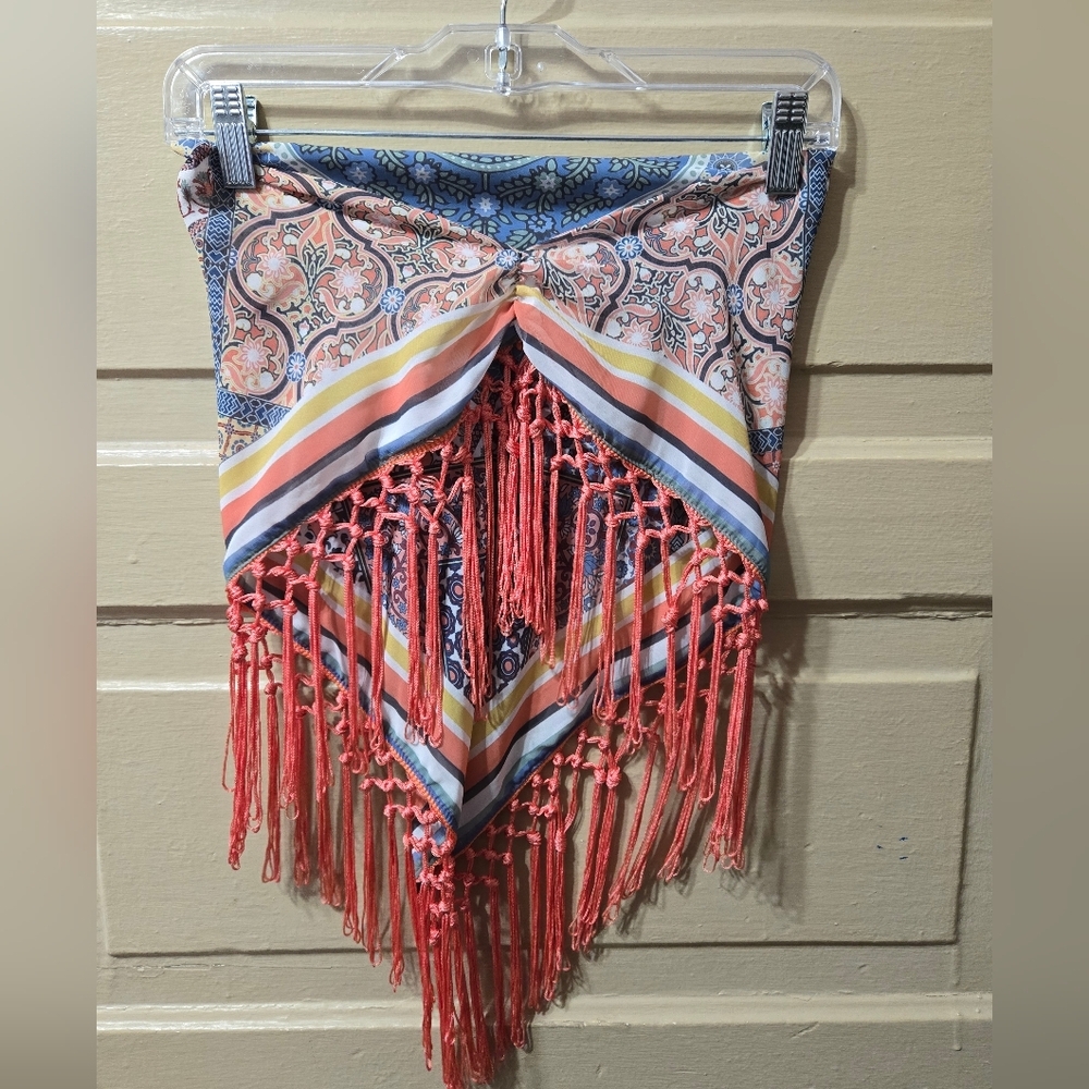 Paisley Floral Patch Work Scarf Fringe Over The Neck Western Bandana NWOT - Picture 3 of 5